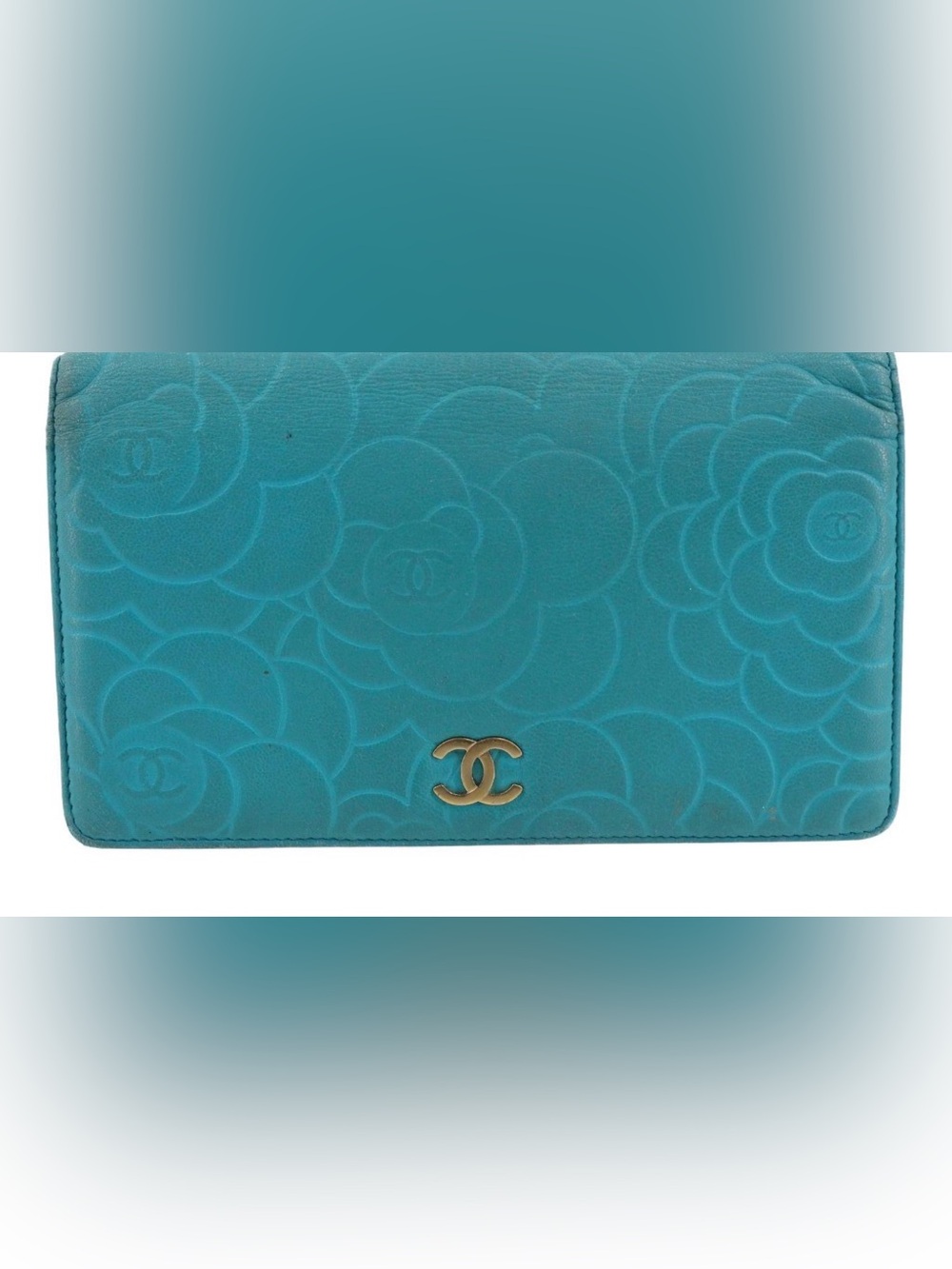 Chanel Camellia Embossed Lambskin Leather L Yen Wallet, authenticated